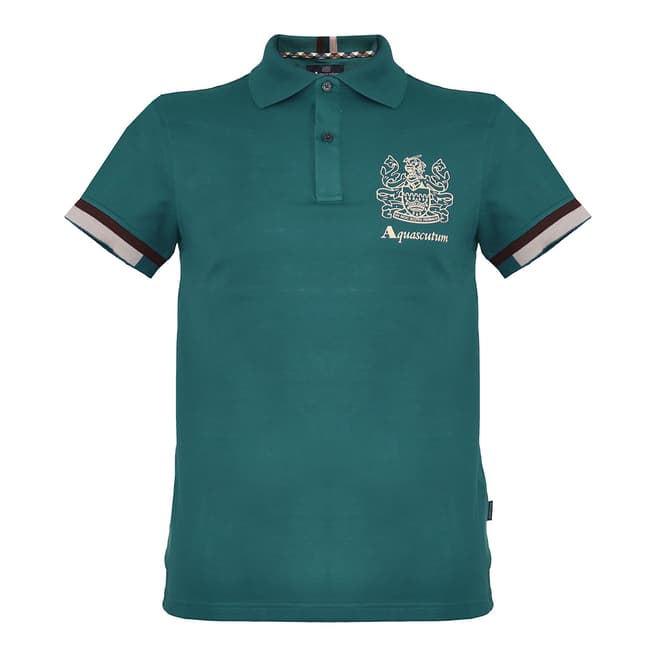 Aquascutum Green Striped Logo Polo Shirt