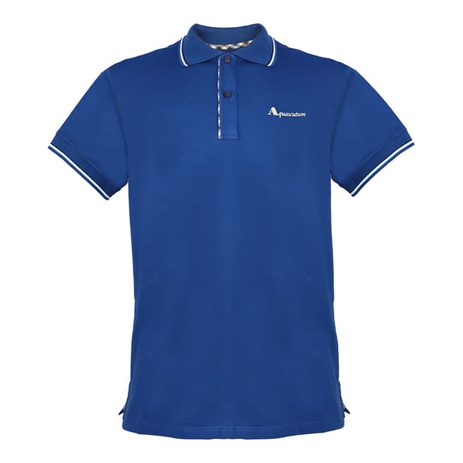Aquascutum Blue Logo Stripe Collar Polo Shirt
