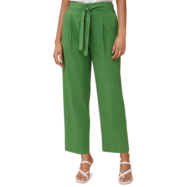 Mango Green Cropped Linen-Blend Trousers