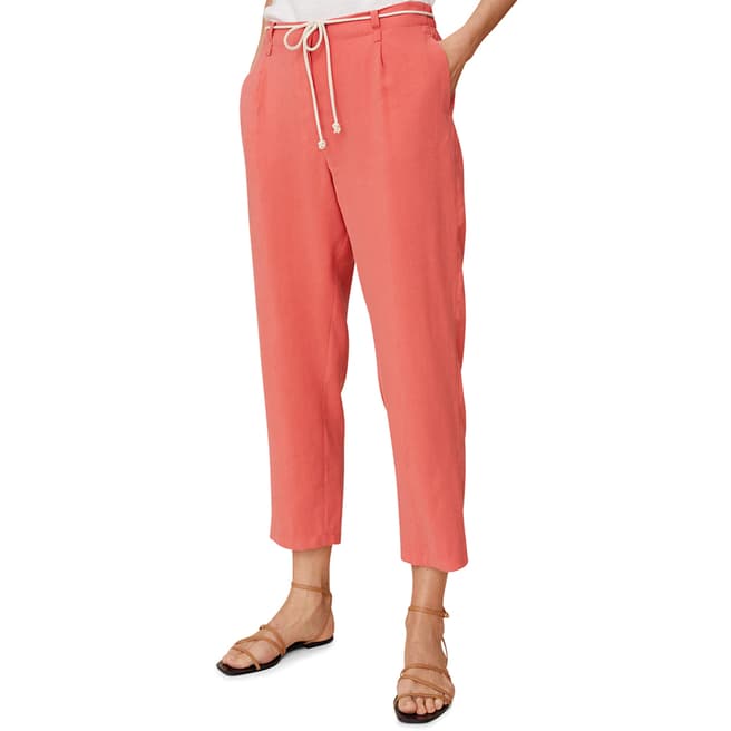 Mango Coral Red Drawstring Straight Trousers