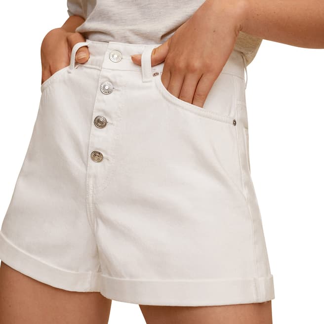 Mango White Buttoned Denim Cotton Shorts