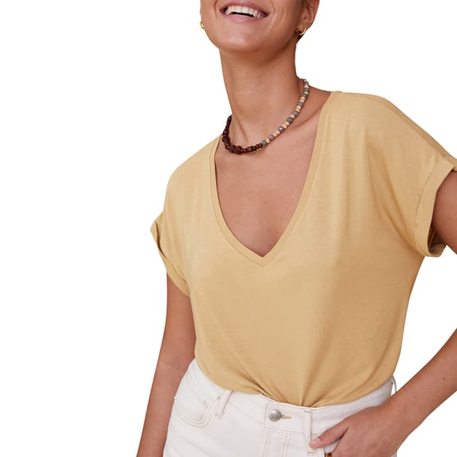 Mango Medium Brown V-Neckline Essential T-Shirt