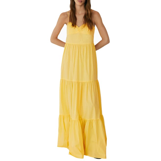 Mango Yellow Ruffled Poplin Cotton Blend Dress