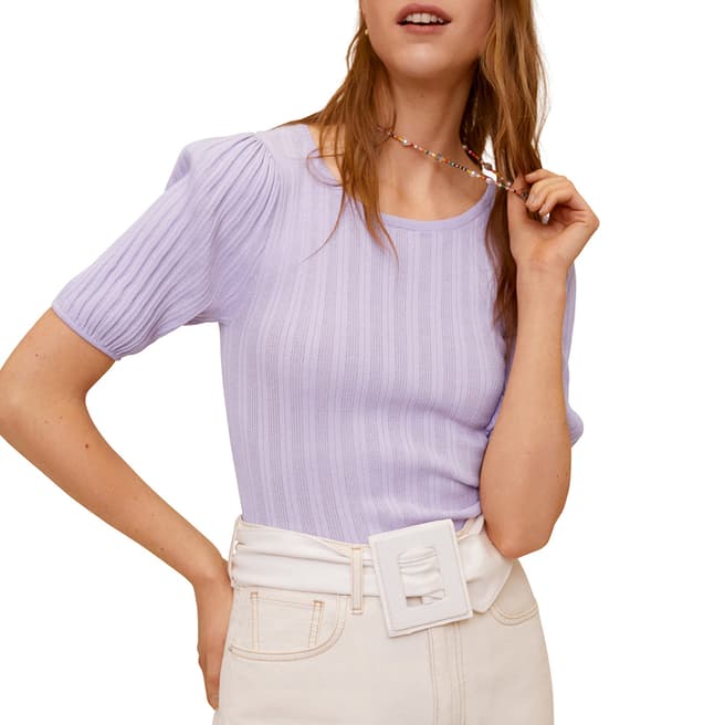 Mango Light/Pastel Purple Puffed Sleeves Pleated T-Shirt