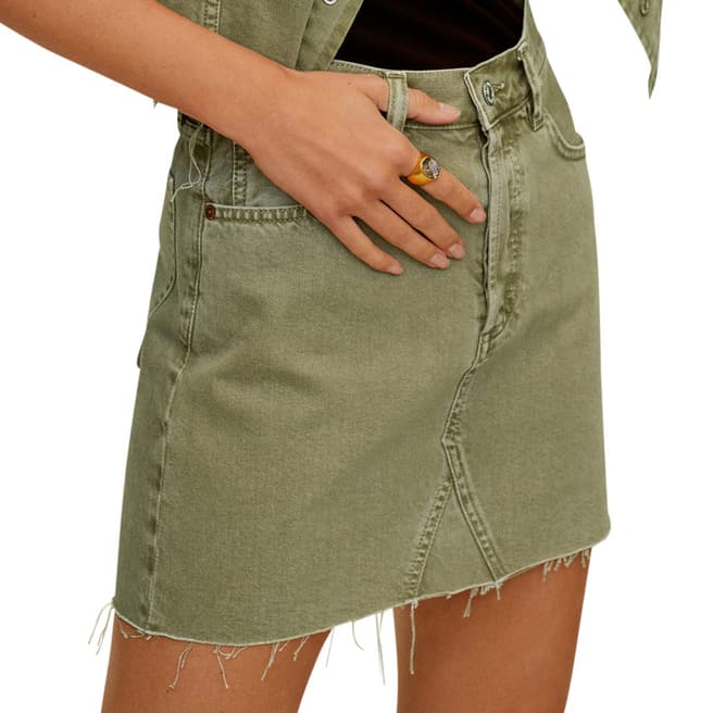 Mango Khaki Denim Cotton Mini Skirt