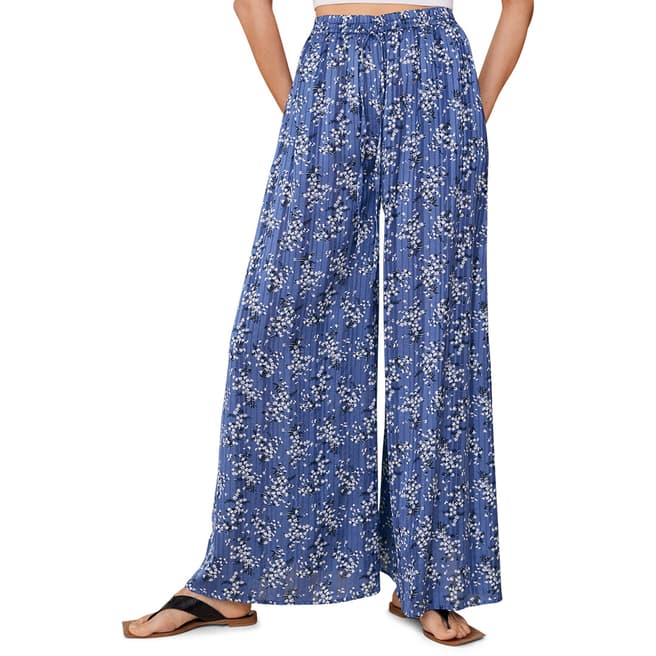 Mango Blue Pleated Floral Trousers