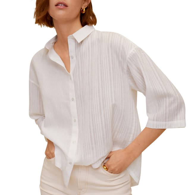 Mango Off White Striped Textured Cotton Shirt