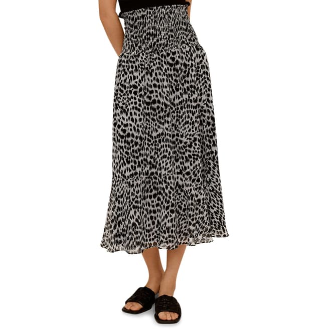 Mango Black Leopard Midi Skirt