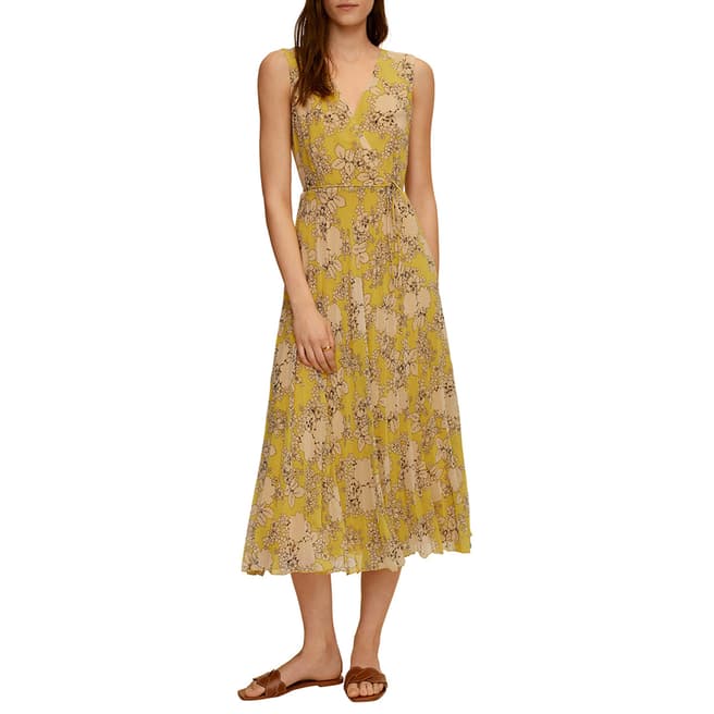 Mango Yellow Pleated Floral Dress