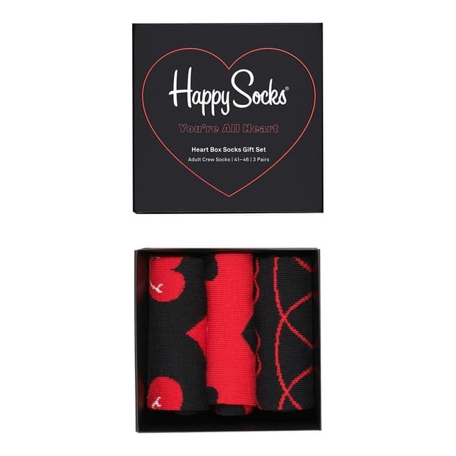 Happy Socks Black/Red 3 Pack Hearts Gift Box