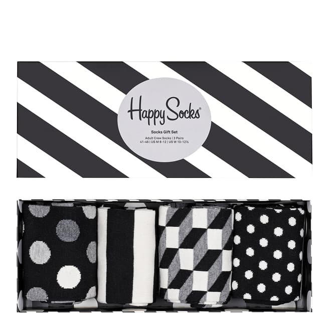 Happy Socks Black/White 4 Pack Gift Box
