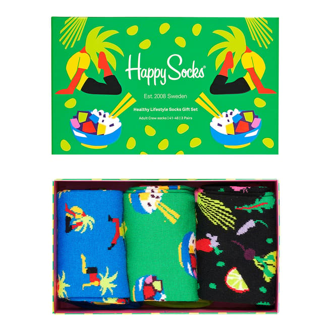 Happy Socks Multi 3 Pack Healthy Lifestyle Gift Box