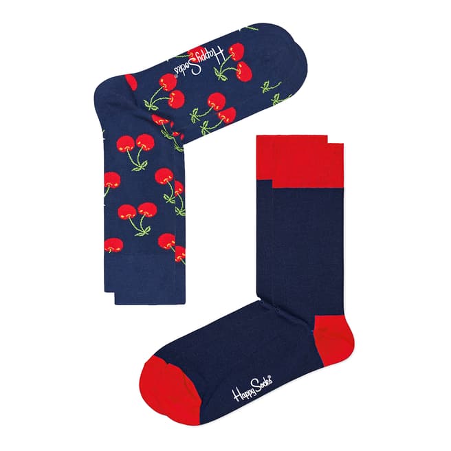 Happy Socks Navy/Red 2 Pack Cotton Socks