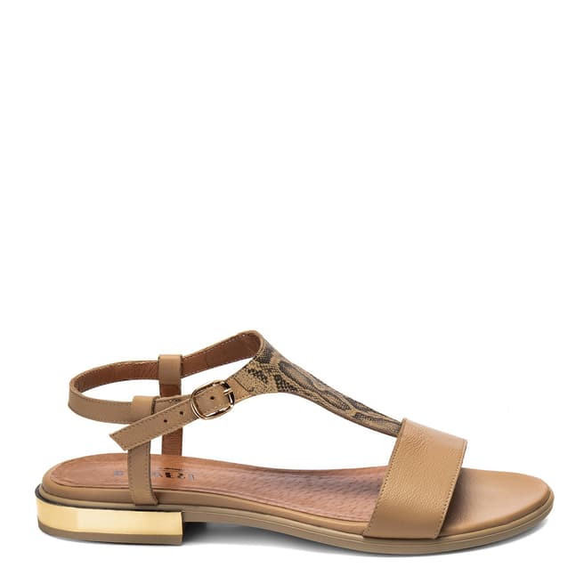 Belwest Beige and Brown Snake Effect Leather Sandal