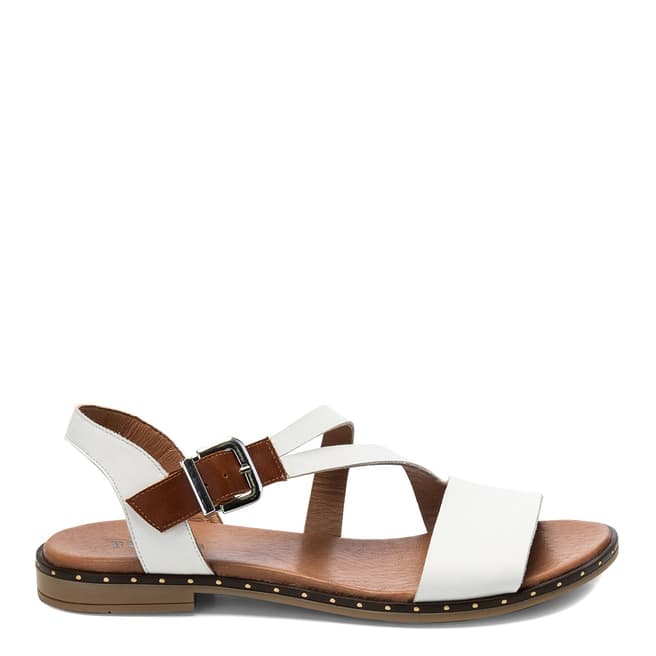 Belwest White Studded Leather Crossover Sandal