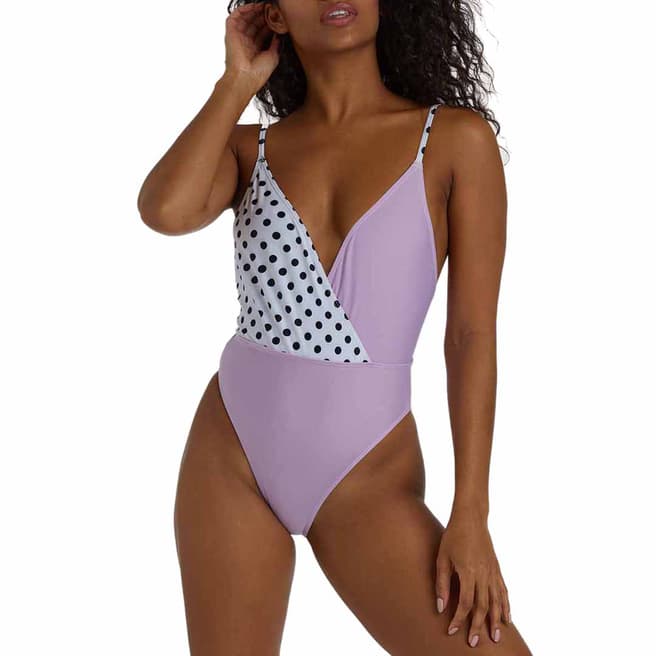 Luxe Palm Purple And Polka Dot Mixed Swimsuit
