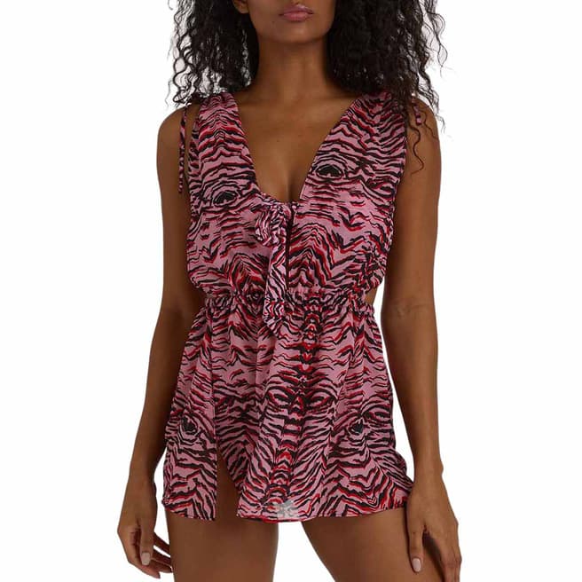 Luxe Palm Pink Tiger Print Beach Split Dress