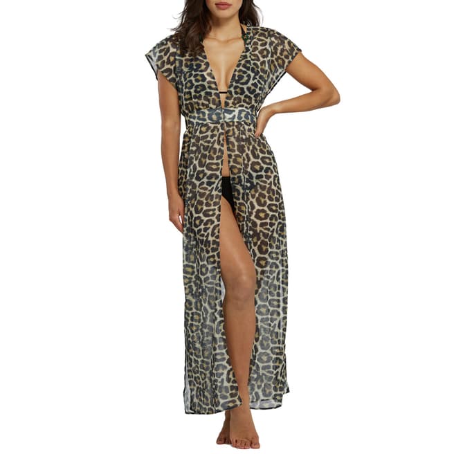 Wolf & Whistle Leopard Print Maxi Cover Up Beach Dress