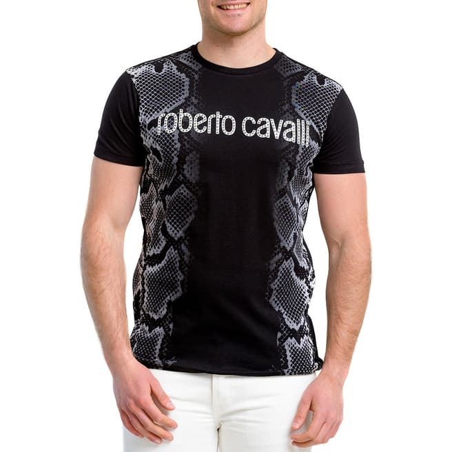 Roberto Cavalli Black Snake Print Cotton T-Shirt