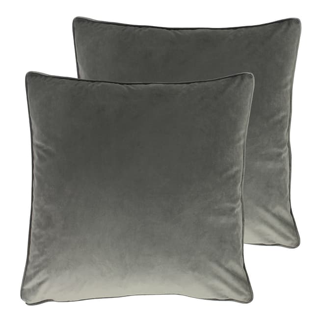 N°· Eleven Set of 2 Piped Edge Steel Velvet Cushions, 50x50cm
