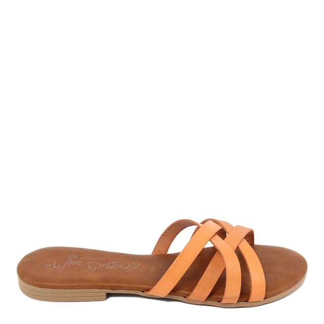Miss Butterfly Orange Leather Crossed Band Sandal