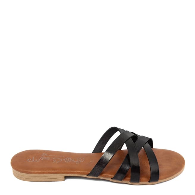 Miss Butterfly Black Leather Crossed Band Sandal