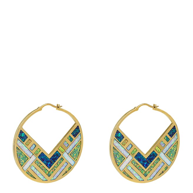 nOir Gold Opal Blue Luna Statement Earrings