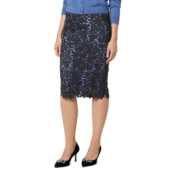 L K Bennett Blue/Black Leigh Lace Skirt