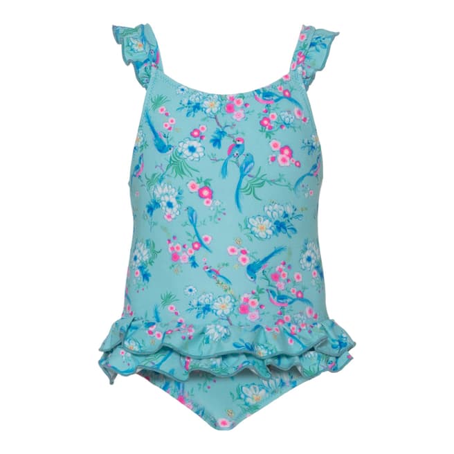 Sunuva Baby Girls Frill Swimsuit Birds Of Paradise - Aqua