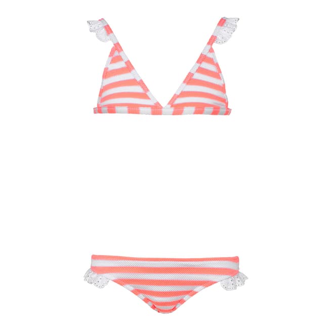 Sunuva Girls Frill Strap Bikini Waffle Stripe - Sherbert Pink