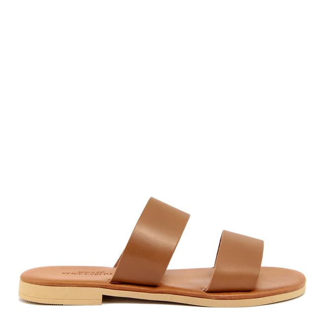 Alice Carlotti Light Brown Vintage Effect Leather Double Band Sandal