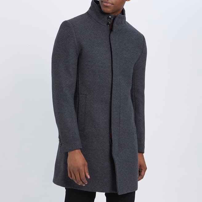 Gianni Feraud Charcoal Classic Wool Blend Coat