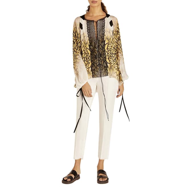 Amanda Wakeley White Multi Moth Print And Lace Top