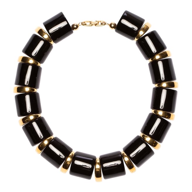 Napier Gold Black 1980s Vintage Modernist Necklace 