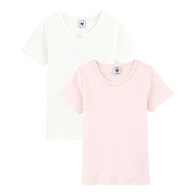Petit Bateau Kid's Girl's White/Pink Pastel Short-Sleeved Organic Cotton T-Shirt Pack