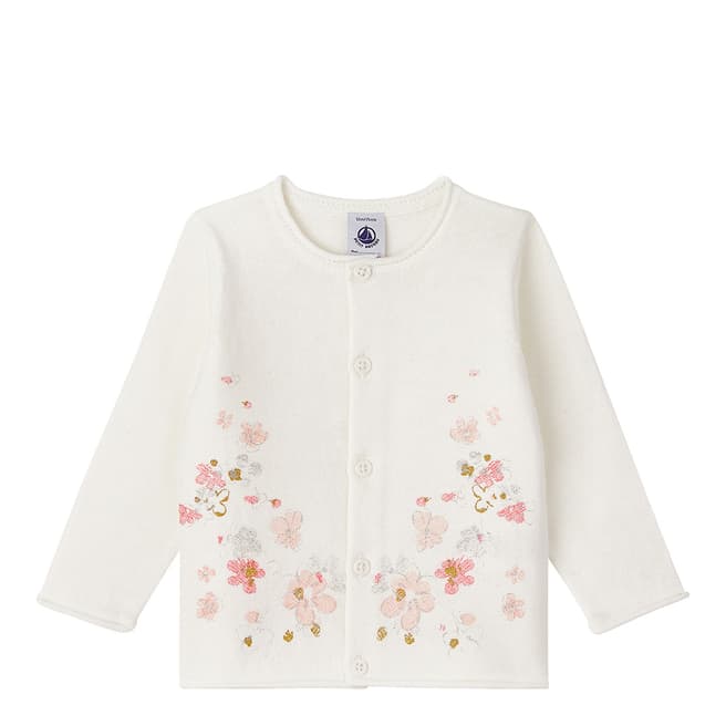 Petit Bateau Baby Girl's White Cotton And Linen Blend Knit Cardigan