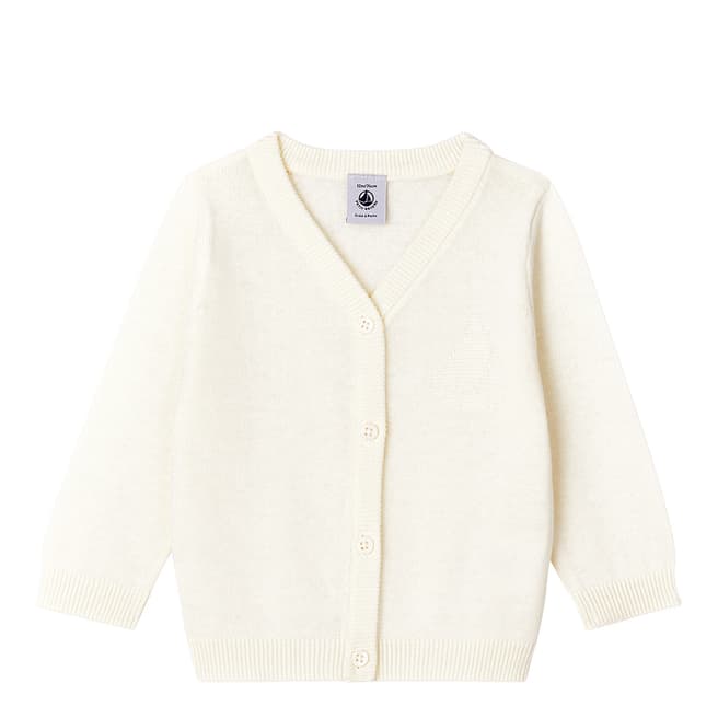 Petit Bateau Baby Boy's White Cotton And Linen Blend Knit Cardigan