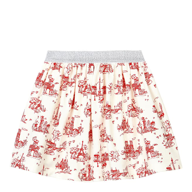 Petit Bateau Kid's Girl's White/Red Toile De Jouy Fleece Skirt