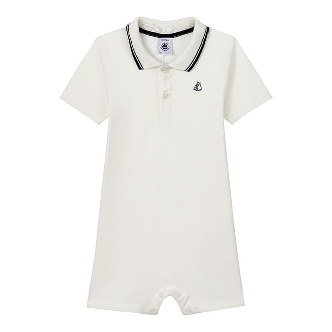 Petit Bateau Baby Boy's White Short Cotton Polo Shirt Playsuit