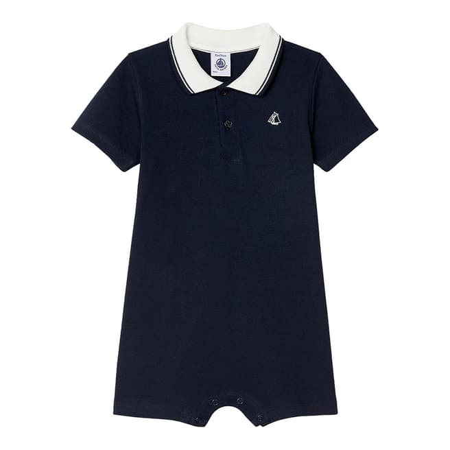 Petit Bateau Baby Boy's Navy Short Cotton Polo Shirt Playsuit