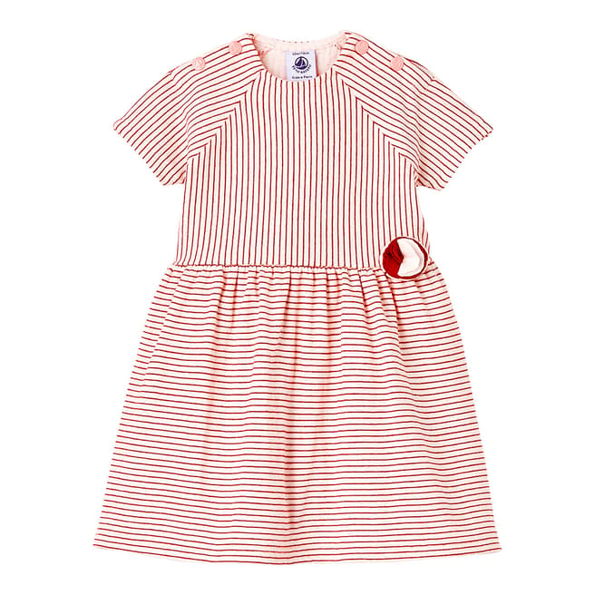 Petit Bateau Baby Girl's Pink Short-Sleeved Stripy Tube Knit Dress