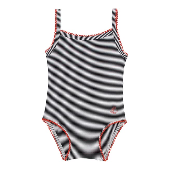 Petit Bateau Baby Girl's Navy Pinstriped One-Piece Swimsuit