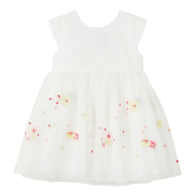 Petit Bateau Baby Girl's White Embroidered Tulle Formal Dress