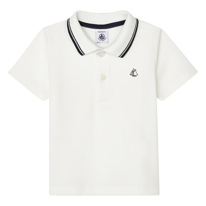 Petit Bateau Baby Boy's White Short-Sleeved Ribbed Polo Shirt