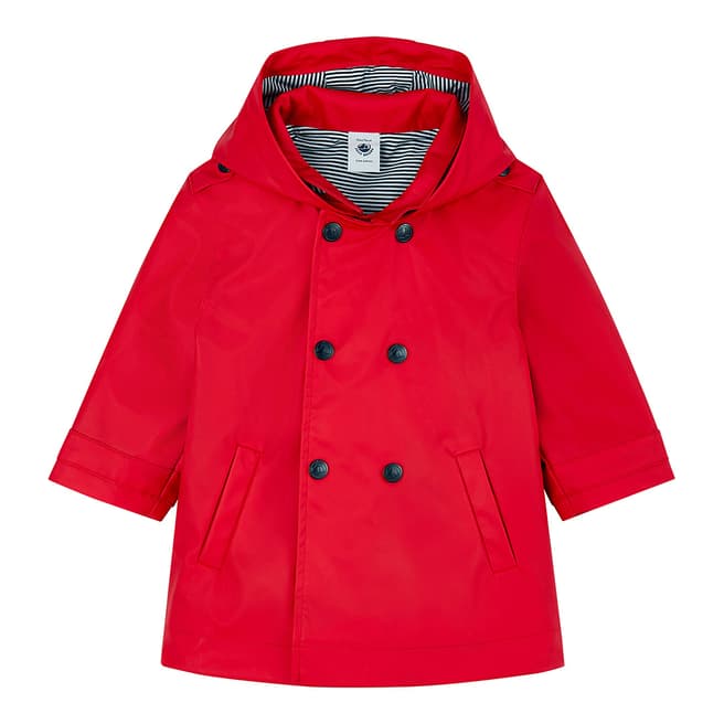 Petit Bateau Baby Girl's Red Hooded Trench Coat