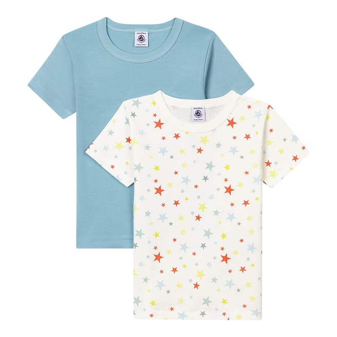Petit Bateau Kid's Girl's White/Blue Starry Short-Sleeved Organic Cotton T-Shirt Pack