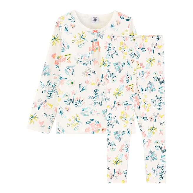 Petit Bateau Kid's Girl's White Springtime Floral Tubular Knit Pyjamas