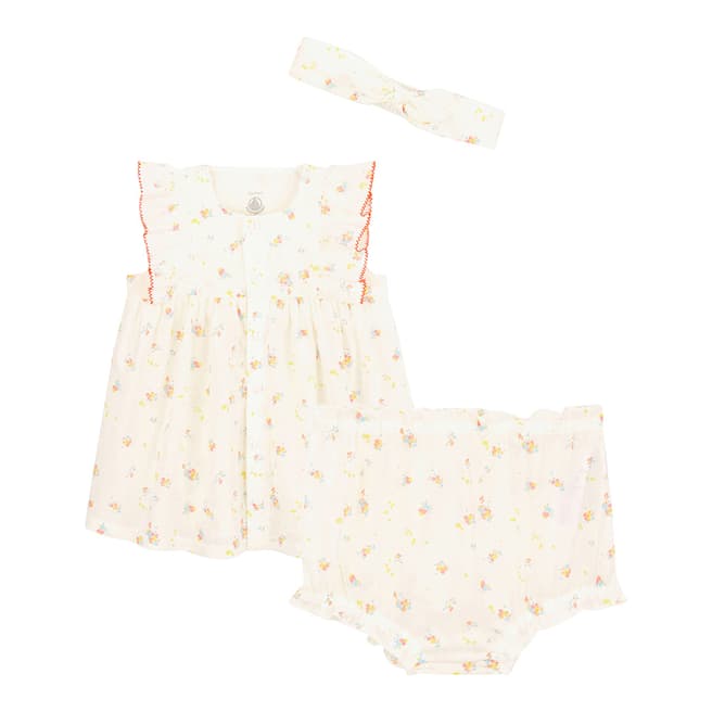 Petit Bateau Baby Girl's White Sleeveless Organic Cotton Poplin Dress/Bloomers/Headband Set