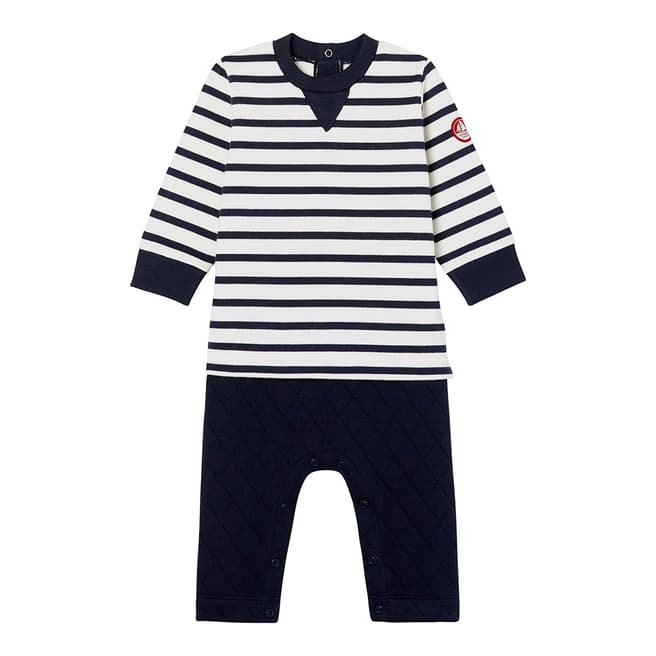 Petit Bateau Baby Boy's White/Navy Faux 2-Piece Romper Suit