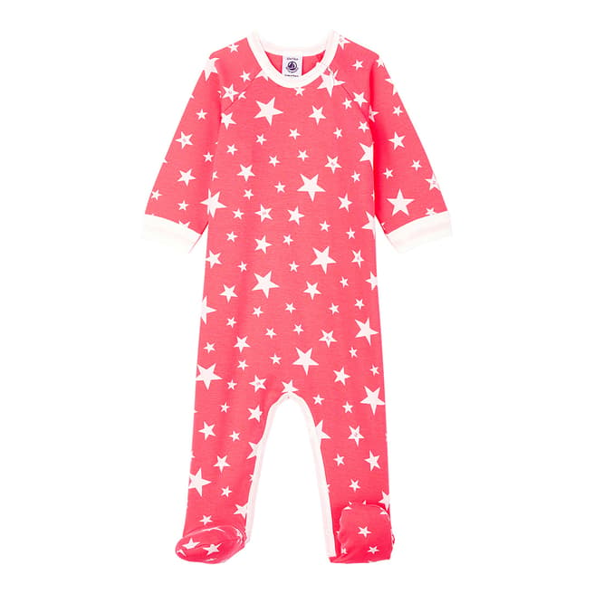 Petit Bateau Baby Girl's Pink Zip-Up Star Print Cotton Sleepsuit